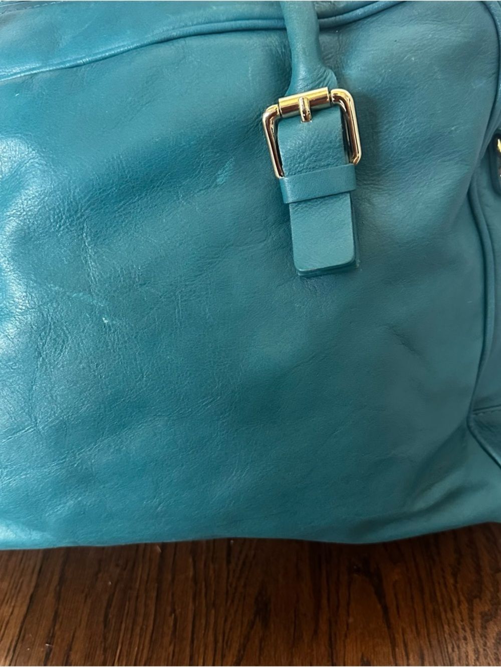 Valentina Italy Teal Leather Satchel Gold-Plated Accents | Made in Italy Bag - Picture 13 of 16